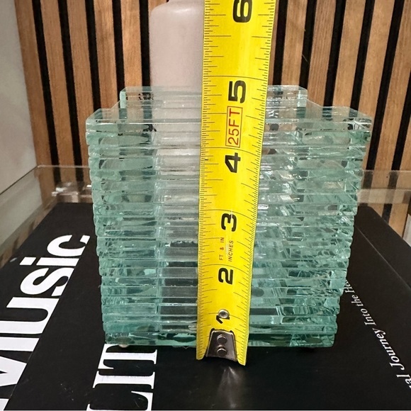 Vintage Penco Stacked Glass Candle Holder Mint Green Glass With Brass Ball Feet - Picture 7 of 8